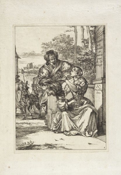 Two women and a little girl, Hooghe, Romeyn de, 1645-1708, Visscher, Nicolae, 1618-1679, Engraving, 1674, Engraved