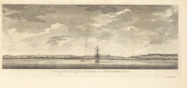 A View of the Anchoring Place at Tenian where the Centurion Watered, A voyage round the world, in the years MDCCXL, I, II, III
