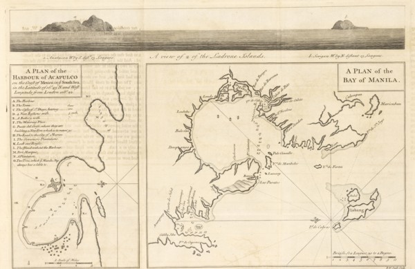 A Plan of the Harbour of Acapulco, A Plan of the Bay of Manila, A View of 2 of the Ladrone Islands, A Plan of the Harbour