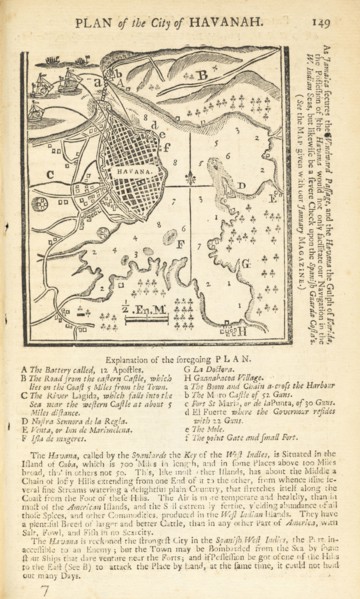 Plan of the City of Havanah, Woodcut, 1740 March, Page 149, Plan of the City of Havanah, with, an Explanation of the foregoing