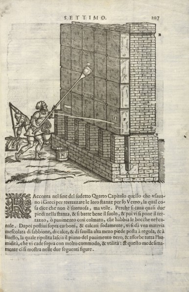 Erecting a wall, I dieci libri d'architettura, Rusconi, Giovanni Antonio, 16th cent., Woodcut, 1660