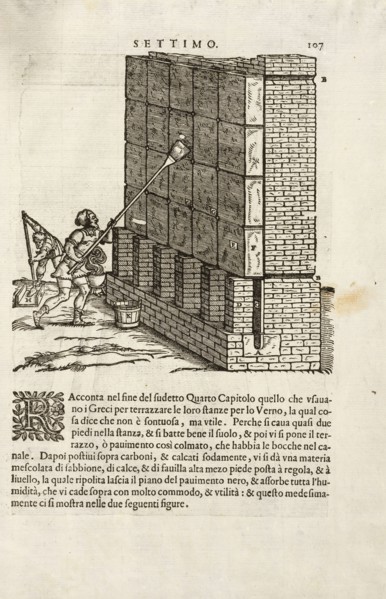 Erecting a wall, I dieci libri d'architettvra, Rusconi, Giovanni Antonio, 16th cent., Woodcut, 1660