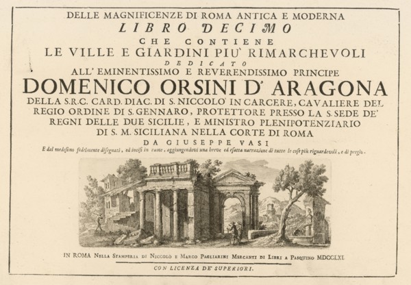 Frontispiece, volume 10, Delle magnificenze di Roma antica e moderna, Vasi, Giuseppe, 1710-1782, Engraving, between 1747