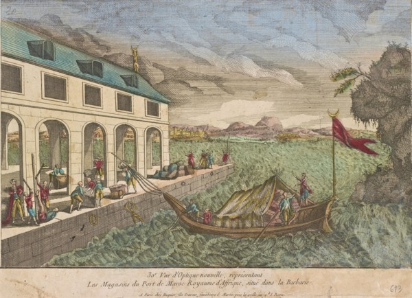 Les Magasins du Pont de Maroc Royaume d'Affrique, African vues d'optique, Huquier, Jacques Gabriel, engraving, hand col