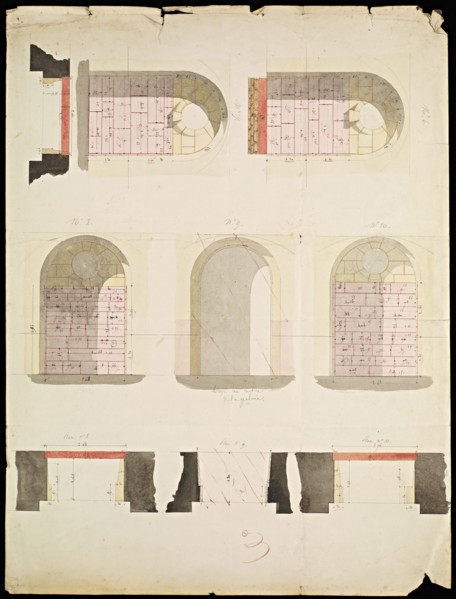 Designs for renovations at Versailles, Ouachee, Ink and watercolor, 1842-1843