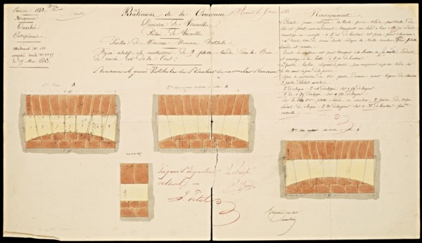 Designs for renovations at Versailles, Ouachee, Ink and watercolor, 1842-1843