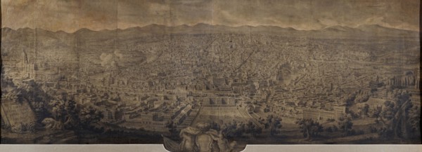 Prospetto di Roma verso ponente, Vasi, Giuseppe, 1710-1782, black chalk and black ink or watercolor on paper, canvas backing