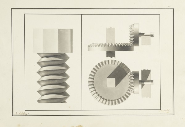 Machinery, Épures, Charbaut, 19th cent., Pen, ink and watercolor, ca. 1806