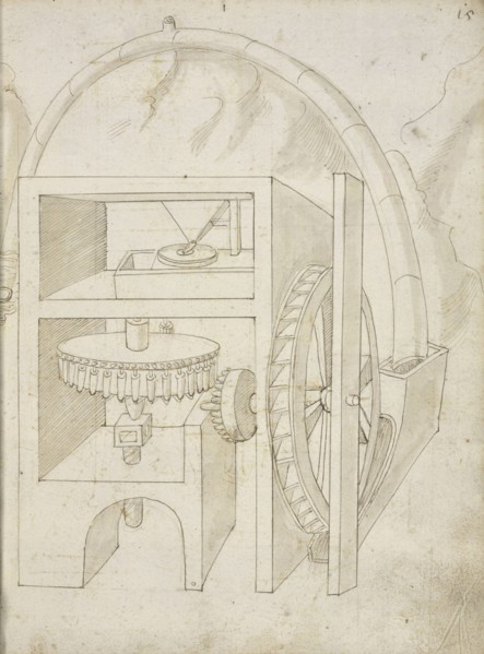 Folio 15 mill, Edificij et machine MS, Martini, Francesco di Giorgio, 1439-1502, Brown ink and wash on paper, between ca. 1475
