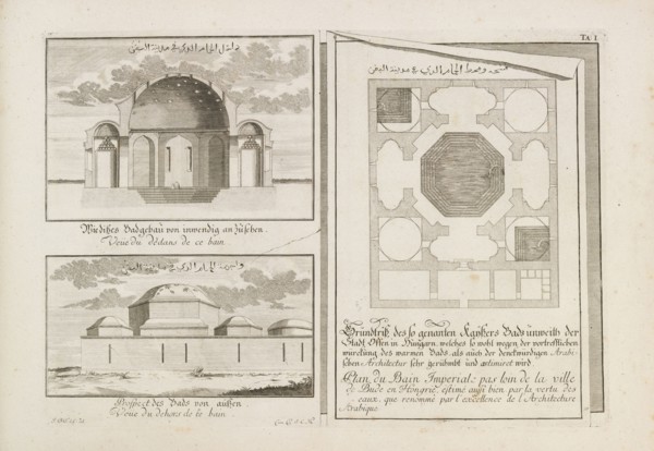 Hungary, Plan, section and elevation of the Imperial Bath in Offen,Pest, Budapest Hungary