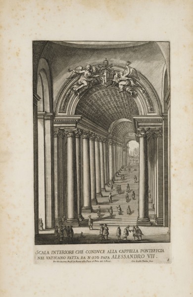 Scala interiore que conduca alla cappella ponteficia nel Vaticano fatta da n.s. sig. papa Alessandro VII. Il nvovo teatro