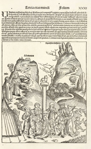 Worship of the Golden Calf, Registrum huius operis libri cronicarum cu, m, figuris et ymagi, nibus ab inicio mundi, Pleydenwurff