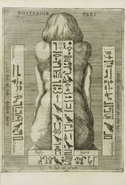 Egyptian statue, rear view, Ad Alexandrum VII. Pont. Max. Obelisci Aegyptiaci: nuper inter Isaei Romani rudera effossi