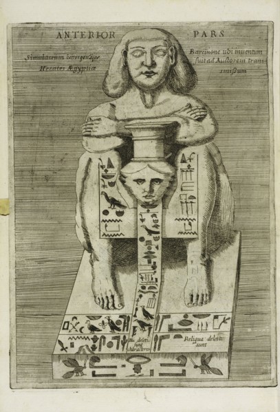 Egyptian statue, front view, Ad Alexandrum VII. Pont. Max. Obelisci Aegyptiaci: nuper inter Isaei Romani rudera effossi