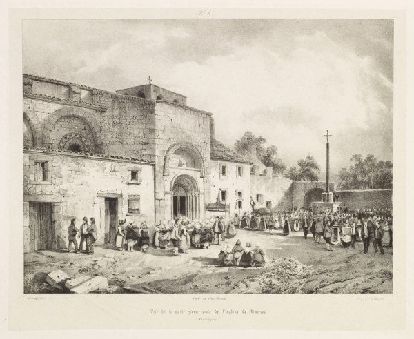 Vue de la porte principale de l'église de Mauzac, Voyages pittoresques et romantiques dans l'ancienne France, Engelmann, G.