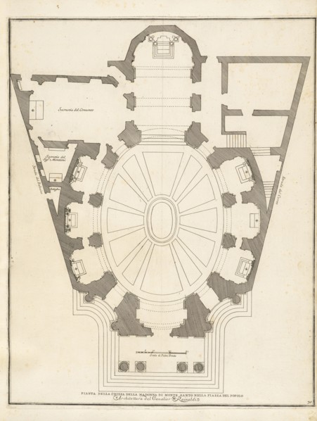 Pianta della Chiesa della Madonna di Monte Santo nella piazza del Popolo, Stvdio d'architettvra civile sopra gli ornamenti
