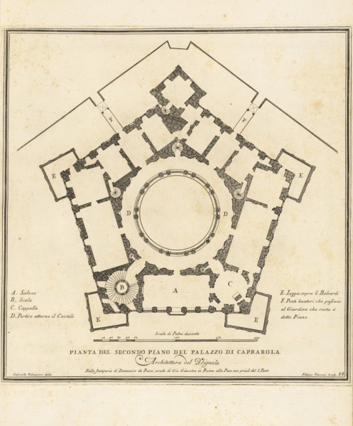 Pianta del pian secondo del Palazzo di Caprarola, Stvdio d'architettvra civile sopra gli ornamenti di porte e finestre tratti