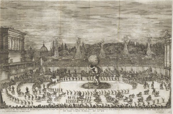 Comparsa del ser.mo principe di Toscana figuran.do Ercole accompa.to dai carri del Sole e della Luna, Il Mondo festeggiante