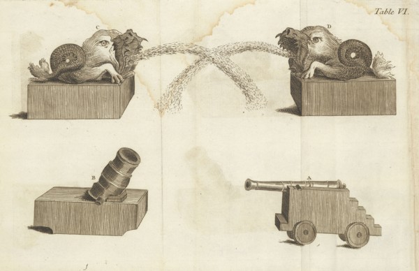 Ice Palace, St. Petersburg, Russia): mortar, cannon, and dolphins spoutting flames of naphtha, Description et représentation