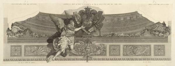 Winged female figure with a trophy, Apotheosis of Hercules, Le Brun, Charles, 1619-1690, Etching, engraving, black-and-white