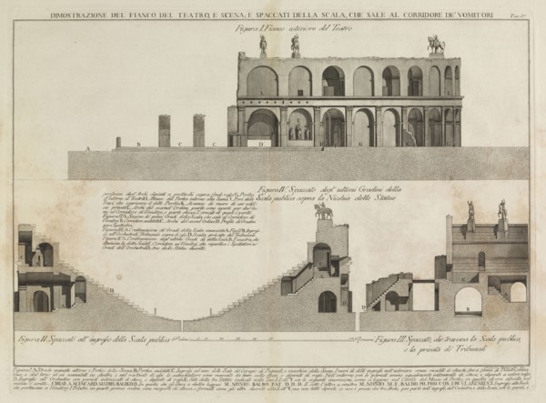 e scena, e spaccati della scala, che sale al corridore de' vomitori, Il teatro d'Ercolano, Piranesi, Francesco, 1756-1810