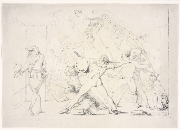 Atelier de David, Lithography, black-and-white, 19th century