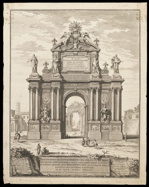 Arco trionfale inalzato d'ordine di Sua Maestà il ré delle Due Sicilie Gerusalemme andc. per il passaggio della santità