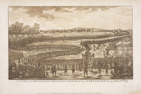 Vue de la procession des Etats généraux, à Versailles le 4 mai 1789, Prints of the French Revolution, Etching, tool work, brown