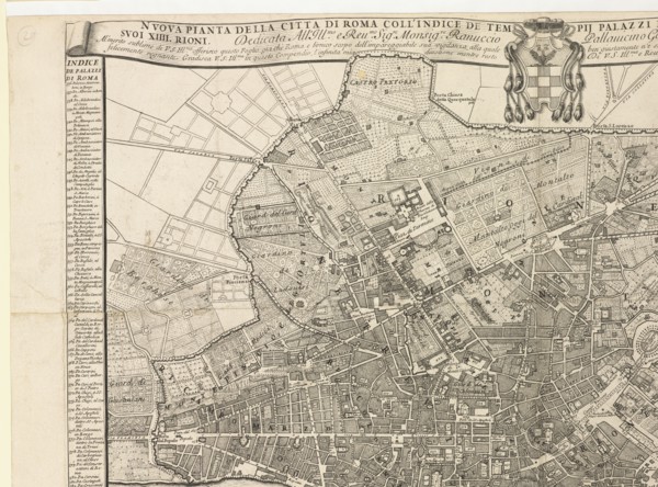 Nvova pianta della città di Roma coll'indice de tempij palazzi et altre fabriche antiche e moderne, e divisa nelli svoi XIIII