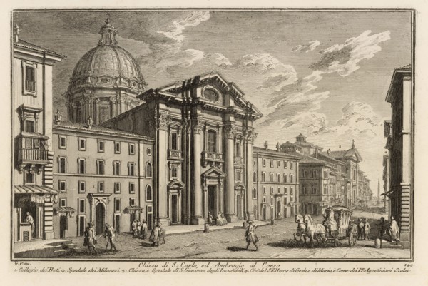 Chiesa di S. Carlo, ed Ambrogio al Corso, Delle magnificenze di Roma antica e moderna, Vasi, Giuseppe, 1710-1782, Etching
