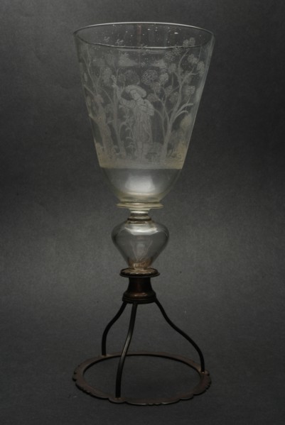 Chalice in façon de Venise style, engraved with pastoral scene, wineglass drinking glass drinkware tableware holder glass silver