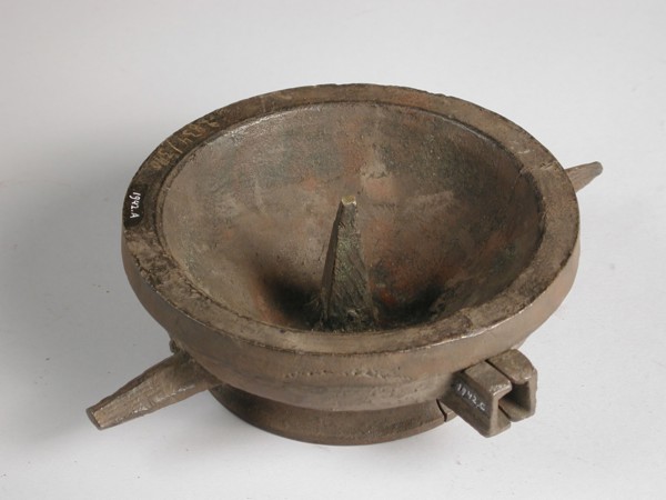 Three parts of four-piece bronze mold for top of pot or jug, cast molding tools tools base metal bronze, cast turned Four-piece
