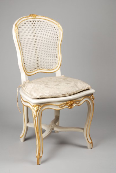 White painted straight rococo chair, chair furniture furniture interior design wood elm paint leaf gold rattan damask, Rattan