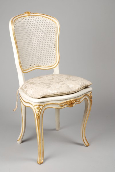 White painted straight rococo chair, chair furniture furniture interior design wood elm paint leaf gold rattan damask, Rattan