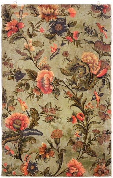 Wallpaper with floral motifs and birds, painting wallpaper canvas linen oil paint paint wood