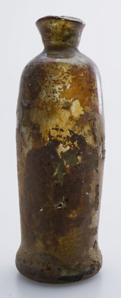 Medicine Bottle, medicine bottle bottle holder soil find glass, free blown and shaped Small (medicine?) Bottle in clear light