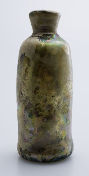 Medicine Bottle, medicine bottle bottle holder soil find glass, free blown and shaped Small (medicine?) Bottle in clear light