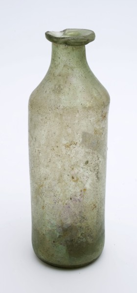 Light green medicine bottle, medicine bottle bottle holder soil find glass, free blown conical soul straight body angular