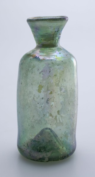 Medicine Bottle, medicine bottle bottle holder soil find glass, free blown and shaped Small (medicine?) Bottle in clear light