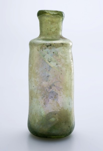 Medicine Bottle, medicine bottle bottle holder soil find glass, free blown and shaped Small (medicine?) Bottle in clear light