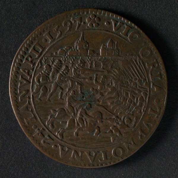 Count on the victory of Prince Maurits at Turnhout, jeton utility medal penny exchange buyer, Dutch troops chase fleeing army