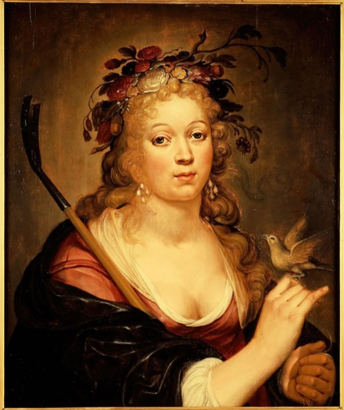 Portrait of unknown woman in shepherdess clothing, portrait painting visual material wood oil, Standing rectangular portrait