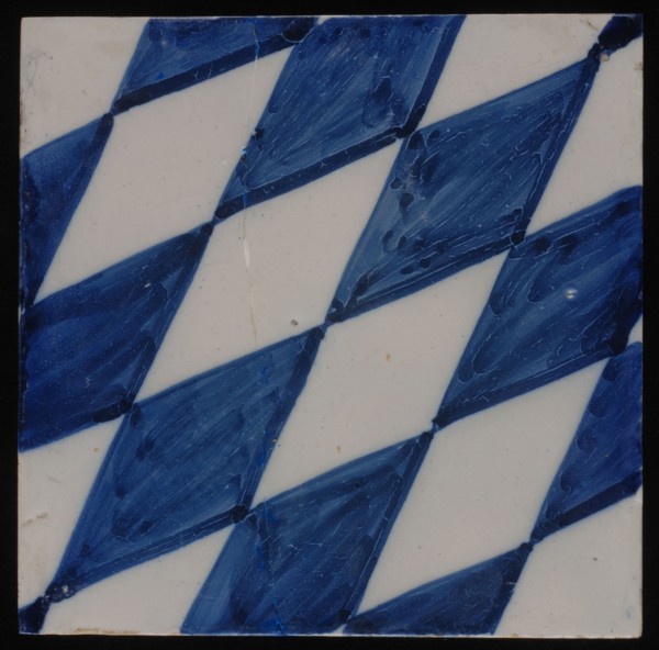 Tile, blue on white, with the image of diamond pattern, wall tile tile sculpture ceramic earthenware glaze, baked 2x glazed