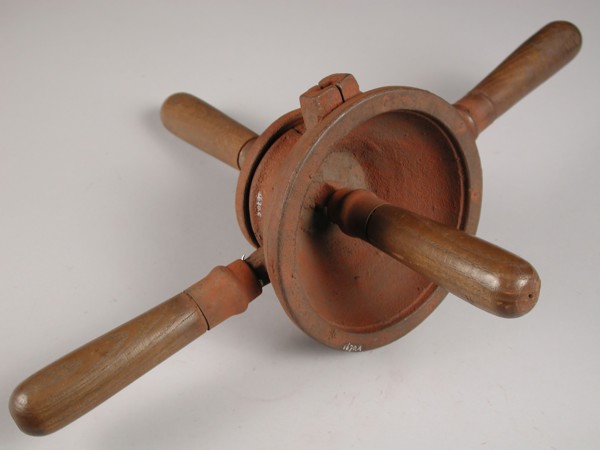 Four-piece mold for collar or top of pot or jug, mold casting tool tools equipment base metal cast iron wood iron, cast turned