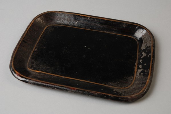 metal worker: Gresnich, Rectangular black miniature tray with gold colored edges, tray miniature model toy relaxant iron tin
