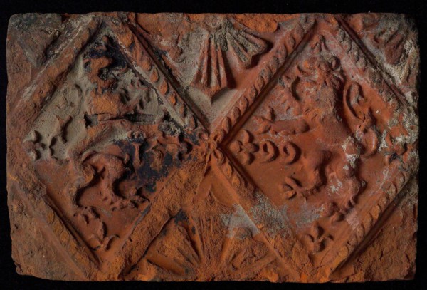 Hearthstone, from Antwerp Belgium, without frame, with lions with year, hearth fireplace component ceramics brick glaze, fired
