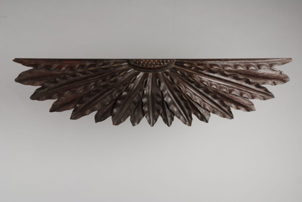 Carved wooden ornament consisting of elongated leaves in fan shape, ornament wood carving sculpture footage wood