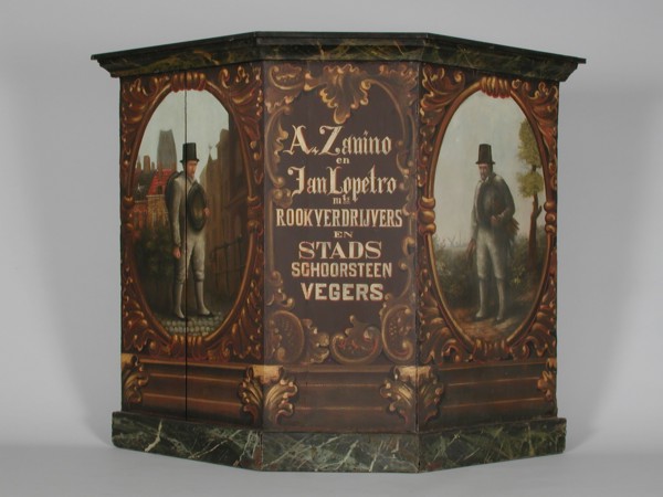 Facade plate chimney sweepers Zanino & Lopetro, facade panel building component wood paint, painted Wooden board consisting of