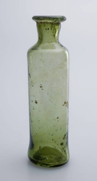 Medicine bottle, medicine bottle bottle holder soil find glass, free blown and shaped Small (medicine?) Bottle in clear light