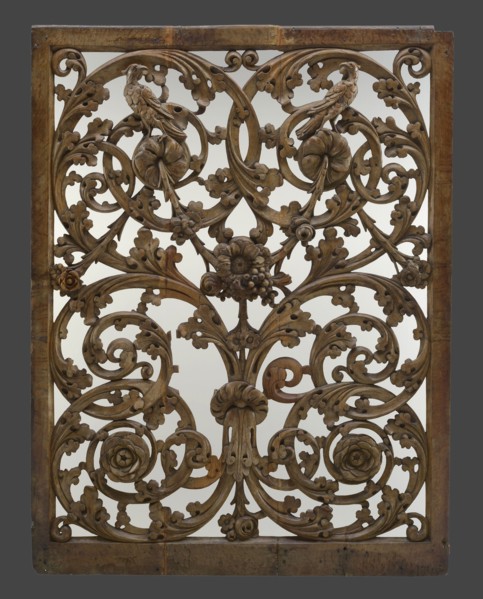 Cutting frame or skylight with vines, leaves and flowers, in which two birds, cutting window toplight carving sculpture